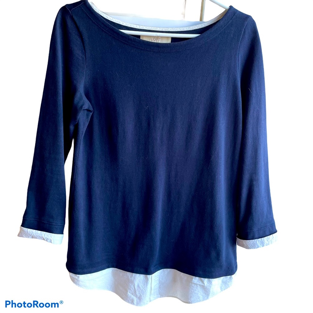 Loft navy blue top, 100% cotton